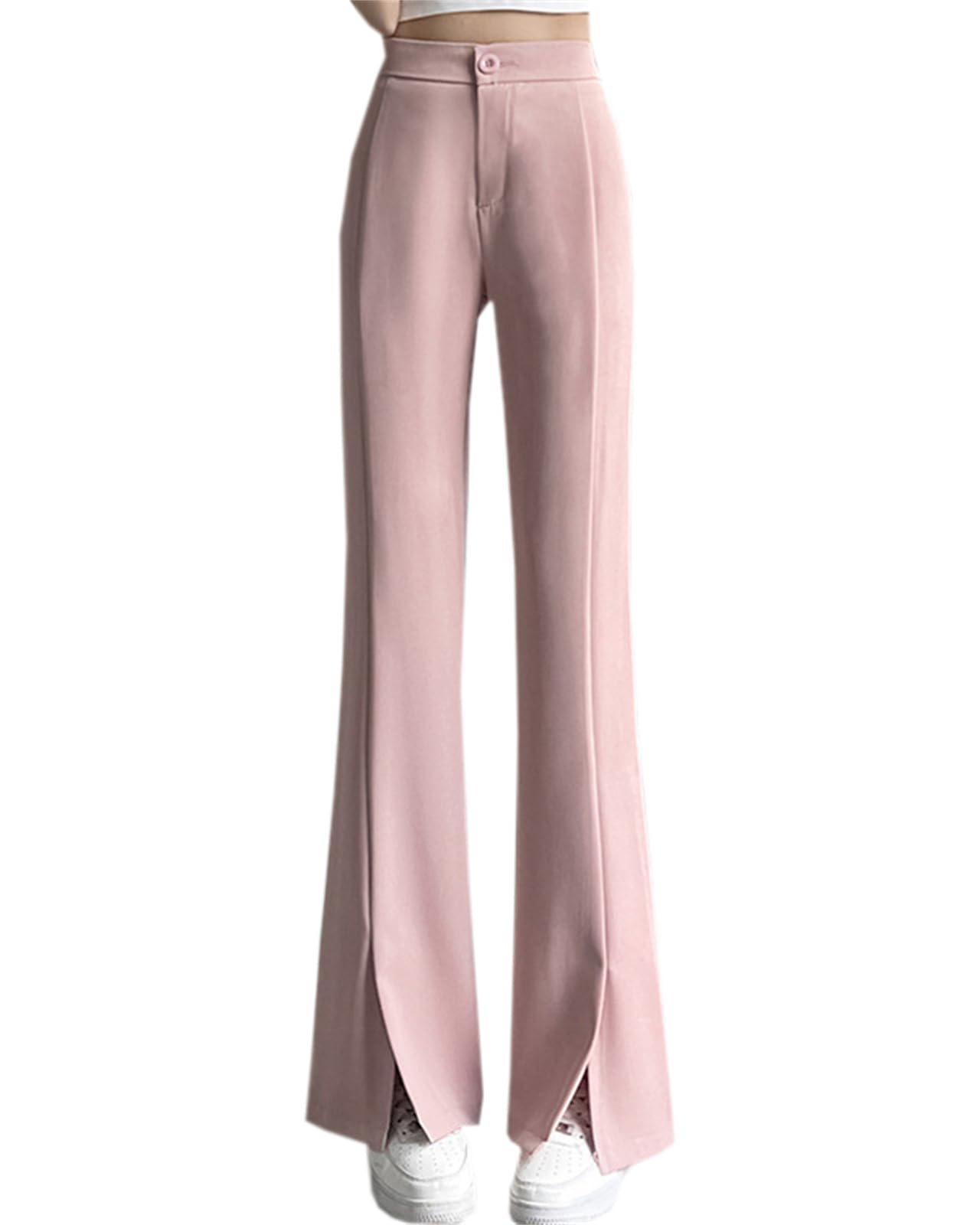Betusline Womens Split Front Dress Pants Casual High Waisted Flared Leg Work Trousers