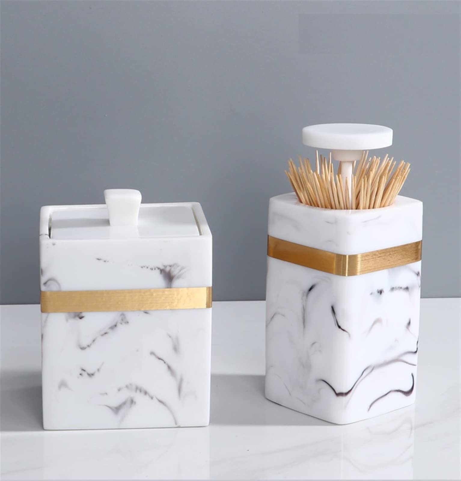 Soporte para palillos de dientes, contenedor de mesa para el hogar, caja de almacenamiento de palillos de dientes (blanco)