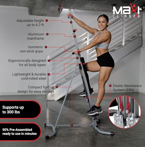 MaxiClimber 2.0 Vertical Climber ERS (Elastic Resistance System) - Easy to Assemble, Folding Exercise Machine Combines Cardio & Strength Training for a Low Impact, Full Body Workout - Free Fitness App4