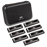 JDR Harmonica Set of 7 Key of C D E F G A Bb 10 Holes 20 Tones Blues Harp Diatonic Mouth Organ armonica with EVA Protective Case for Adults Kids Beginner Professional Intermediate Student Gift Black