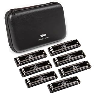 JDR Harmonica Set of 7 Key of C D E F G A Bb 10 Holes 20 Tones Blues Harp Diatonic Mouth Organ armonica with EVA Protective Case for Adults Kids Beginner Professional Intermediate Student Gift Black - Les Beatles, Paul McCartney, John Lennon, RIngo Starr, George Harrison