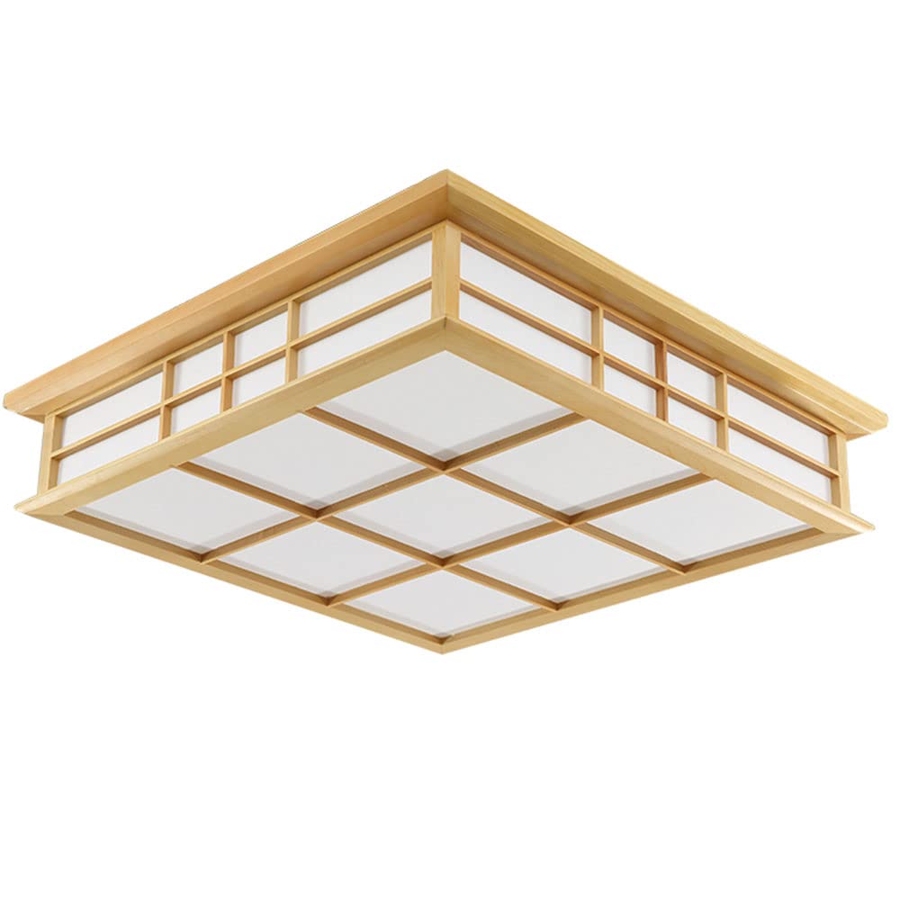 Lámpara de techo de madera de estilo japonés, montaje empotrado para sala de estar, lámpara rectangular con LED, perfecta para dormitorio, comedor, cocina