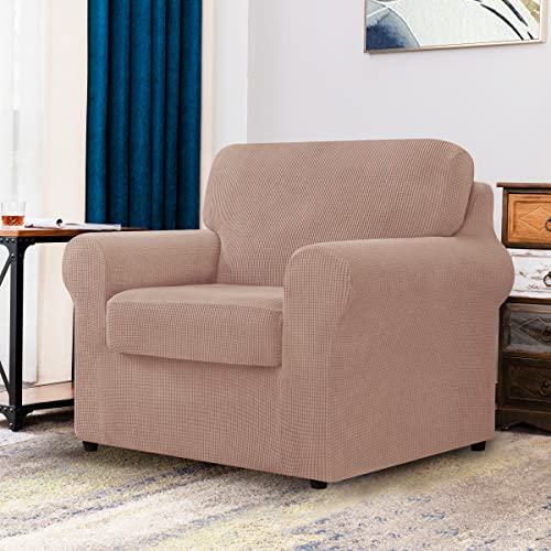 CHUN YI 3 Pieces Stretch Sofa Cover 1 Seater with One Separate Cushions and Backrests Stylish Jacquard Spandex Fabric Sofa Slipcover for Living Room Furniture Protector(1 Seater,Camel - Image 2