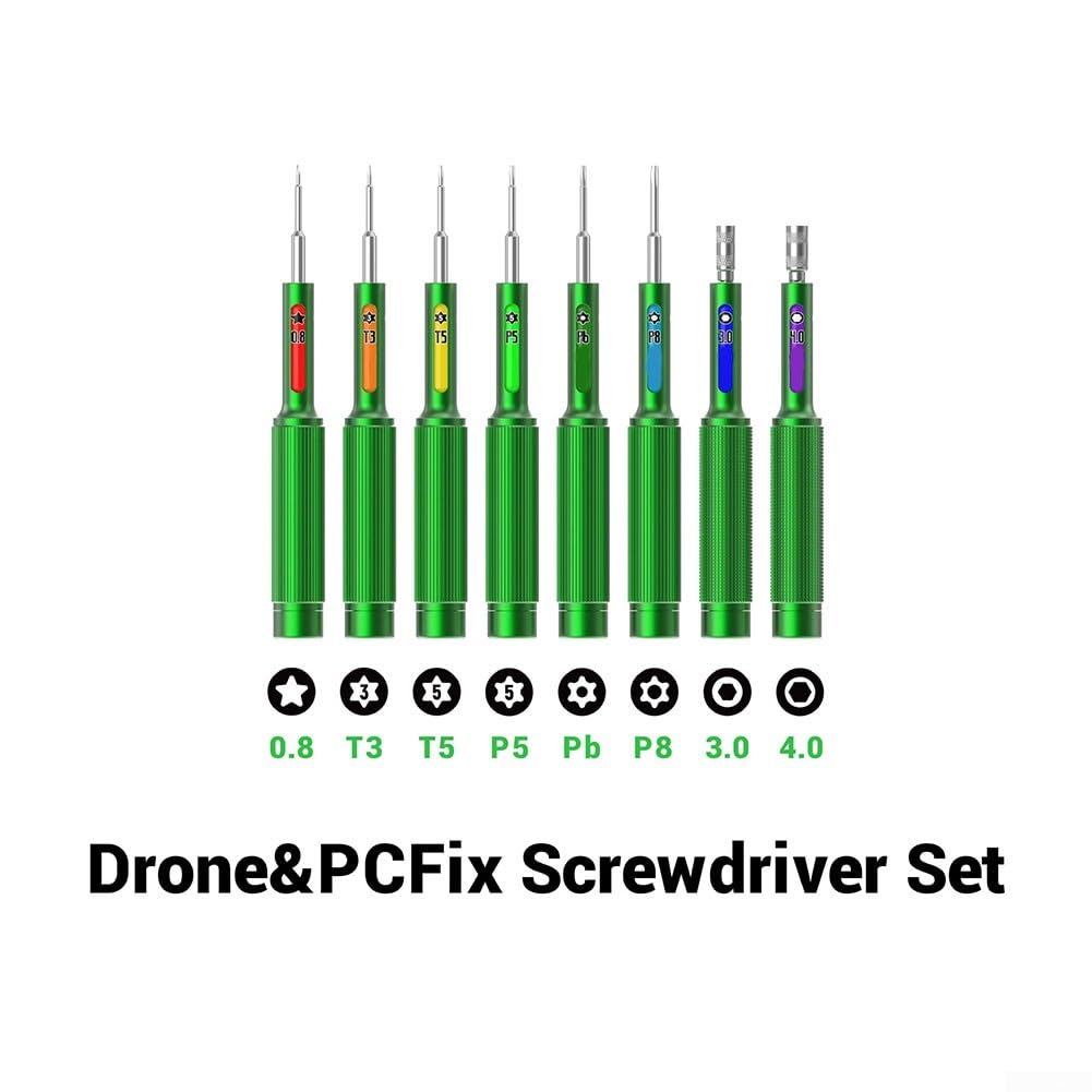 SD95 - Set di 8 cacciaviti con impugnatura in lega di alluminio | Per riparazioni precise su smartphone, laptop e droni con Torx per t5 per t6 P2 P5 P8 bit in scatola