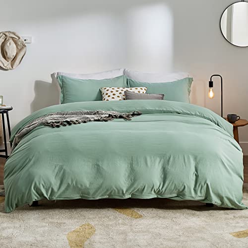 Bedsure Sage Green Duvet Covers Queen Size - Washed Duvet Cover, Soft Queen Duvet Cover Set 3 Pieces with Zipper Closure, 1 Duvet Cover 90x90 inches and 2 Pillow Shams