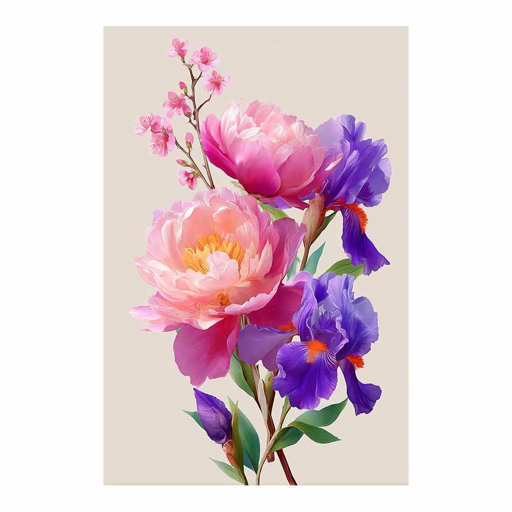 Hoqiu Multicolor Flowers Canvas Peony Irisees Bouquet Artwork, Wall Decoration Living Room Bedroom Hallway Stairs Decoration.(Multicolor)-30X40cm Unframed