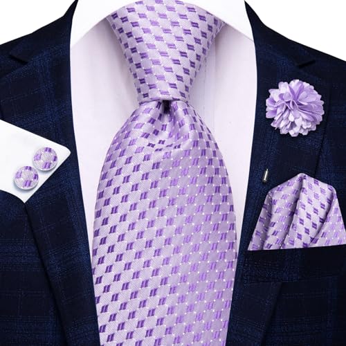 Image of Hi-Tie 5Pcs Mens Solid Color Silk Tie Satin Pretied Bowtie Lapel Pin for Men Handkerchief Cufflink Wedding Gift Box
