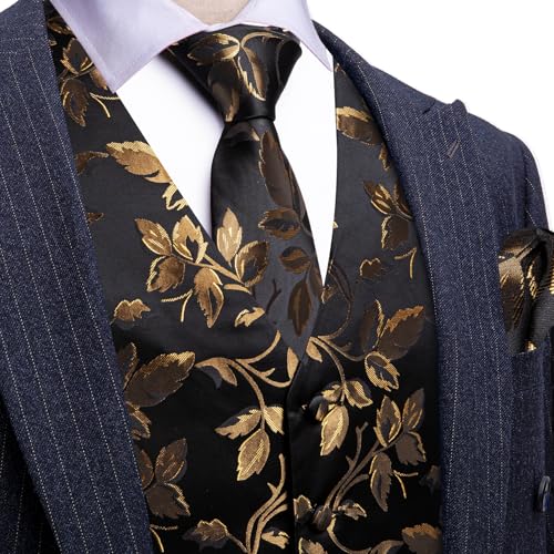 Image of Barry.Wang Formal Men Flower Vest Paisley Jacquard Silk Ties Suit Waistcoat Set Wedding 5PCS