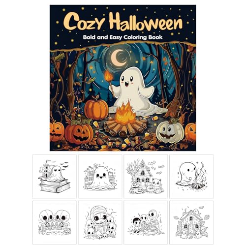 Gruseliges Kunst-Malbuch – entspannendes saisonales Illustrationsbuch, 24 Seiten, Halloween-Zeichenblätter, gemütliche Herbst-Bastelaktivität, lustiges, kreatives Hobby für Erwachsene, Teenager