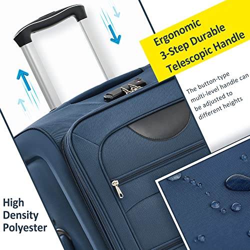 Luggage Sets(22in/26in/30in) with 4 Spinner Wheels Upright Softside Expandable Luggage Softshell 3-Piece Set Lightweight Rolling Suitcase with TSA Lock for Travel Dark Blue4
