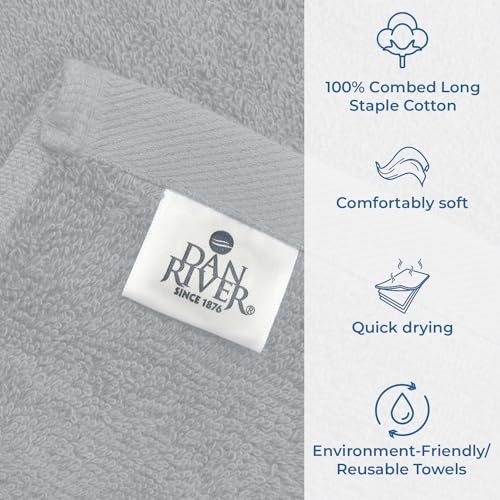 Image of DAN RIVER Bath Towels Set of 4, 27 x 54 Inches, 100% Cotton, Larger & Lighter Weight, Quicker to Dry, Super Soft and Absorbent, Ideal Thick Towels for Daily Use, Silver