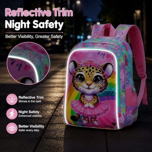 Image of CCJPX 3PCS Ballet Backpack for Girls, 16 Inch Kids Leopard Water Resistant Preschool Bookbags, Cute Elementary Kindergarten School Backpacks and Lunch Box