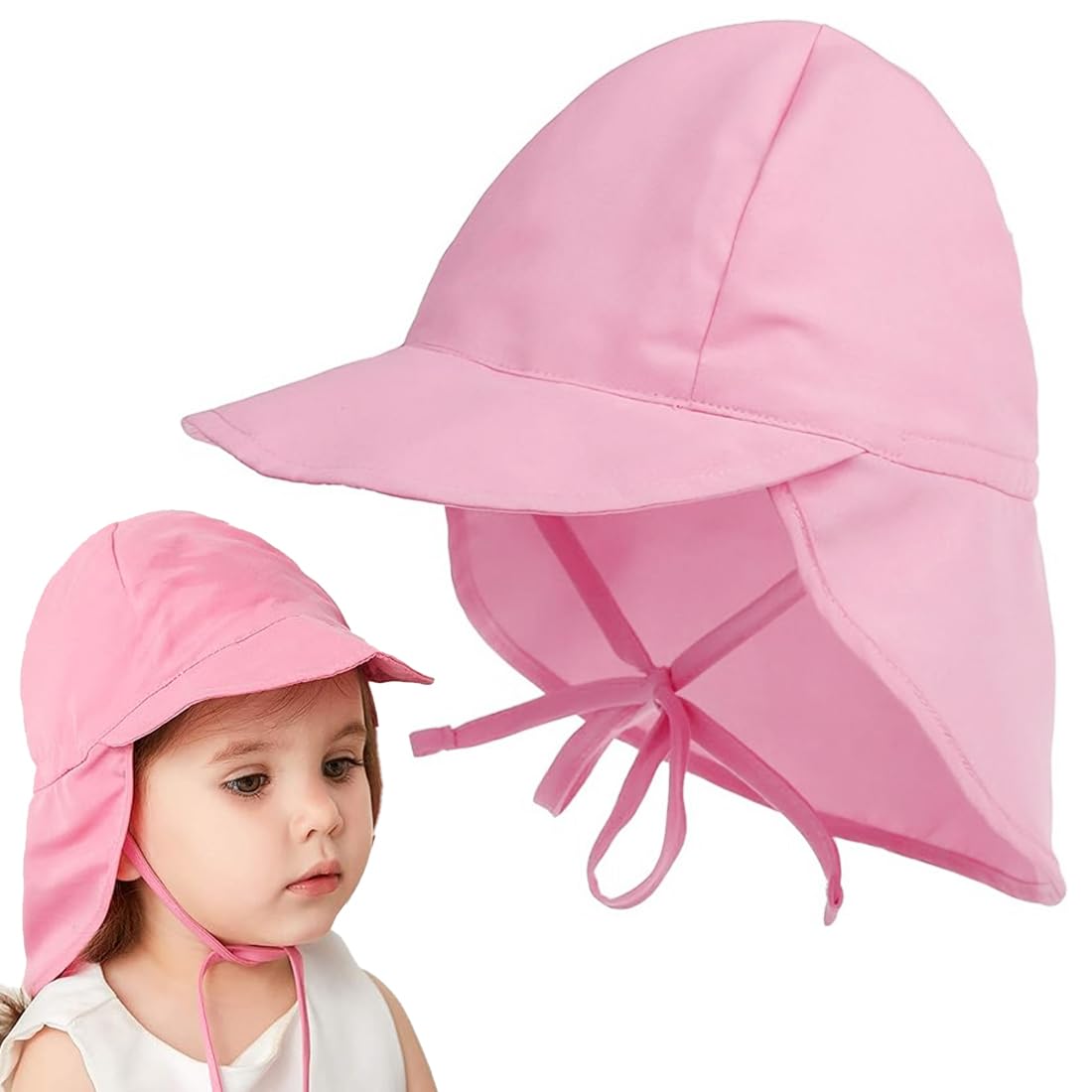 LuLiyLdJ Gorro para el Sol para Bebé, Gorro para Jugar en la Playa, Gorro de Playa para bebé, Gorro para el Sol de Verano, Gorro con protección Solar para el Cuello, XS Rosa, 1 Pieza