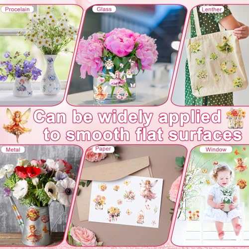 Image of gisgfim 12 Sheets Fairy Flower Rub on Transfers for Crafts and Furniture, Stickers Decals Decor for Spring Summer VBS Home Office Paper Wood DIY Craft, 5.9 x 5.9 Inch