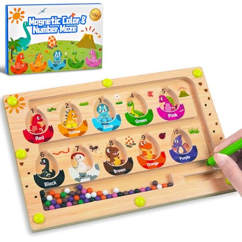 Busy Board Travel toys for Toddlers Kids Montessori Toys Magnetic Color and Number Maze Puzzle Dinosaur Learning Education Toys for Fine Motor Skills Airplane Car Travel Activities Essential (Small)