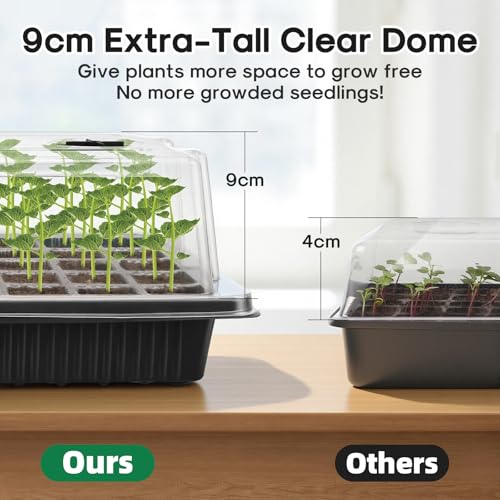 Image of BlumWay Seed Starter Tray with Grow Light,2 Pack 80 Cells Seedling Tray Kit with Humidity Dome /Indoor Plant Starter Kit, Adjustable Brightness Plant Germination Trays-Black