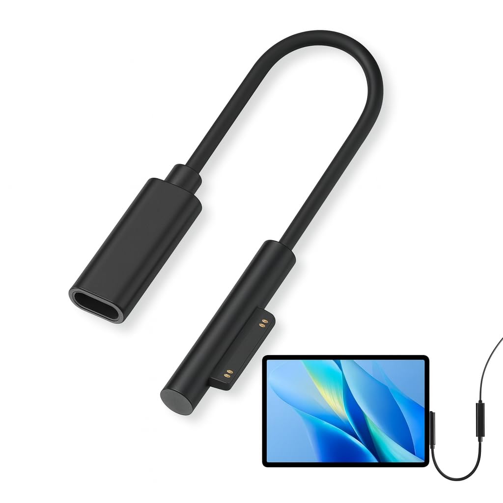 Tuwonwa Surface auf USB C Ladekabel, 20 cm, Type C Buchse zu Magnet Ladeanschluss Adapter, Adapter Konverter für Notebook Tablet mit Magnetanschluss, kompakt & tragbar, kompatibel mit Surface-Serie