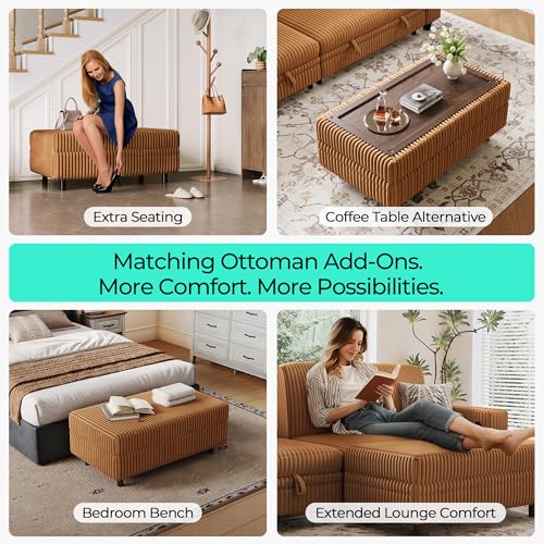 Image of LINSY HOME Sleeper Sofa Bed with Pull Out Couch Modular Sectional Sofa (Brown, Sleeper Sofa Ottoman) | Pull Out Sofa Bed