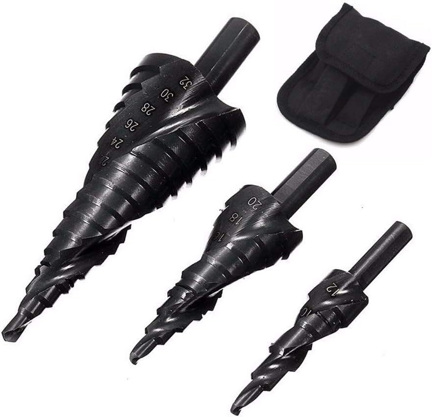 Broca escalonada, broca escalonada de carburo, 3 piezas, 4-32 MM, juego de brocas escalonadas de cobalto HSS, espiral de acero de alta velocidad con nitrógeno for cortador de agujeros de vástago trian