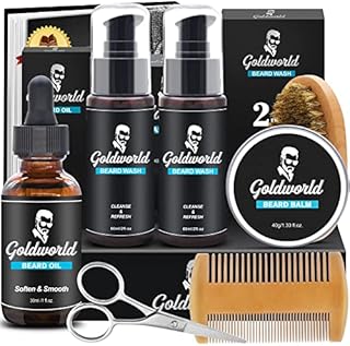 Beard Grooming Kit w/2 Packs Beard Wash/Shampoo,Beard Oil,Beard Balm,Beard Comb,Beard Brush,Beard Shaper/Shaping Tool,Beard Scissors,Storage Bag,E-book,Beard Growth Care Set Mens Gifts for Men