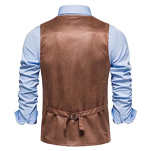 Men's Vintage Multi Pockets Suede Leather Suit Vest Sleeveless V-Neck Western Cowboy Vest Jacket for Wedding Prom3