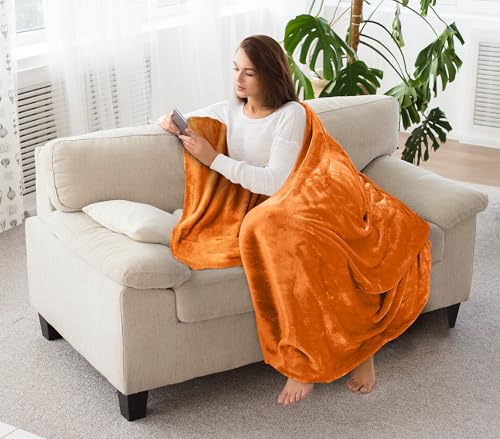 Image of Utopia Bedding Fleece Blanket Twin Size Burnt Orange 300GSM Luxury Anti-Static Fuzzy Soft Microfiber Bed Blanket (60x80 Inch)