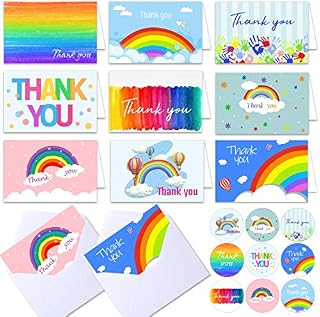 Ayamuba 45 Pack Thank You Cards - Rainbow Design Thank You Greeting Cards Multipack with Envelopes, Thank You Notes for Kids, Weddings, Graduation, All Occasions