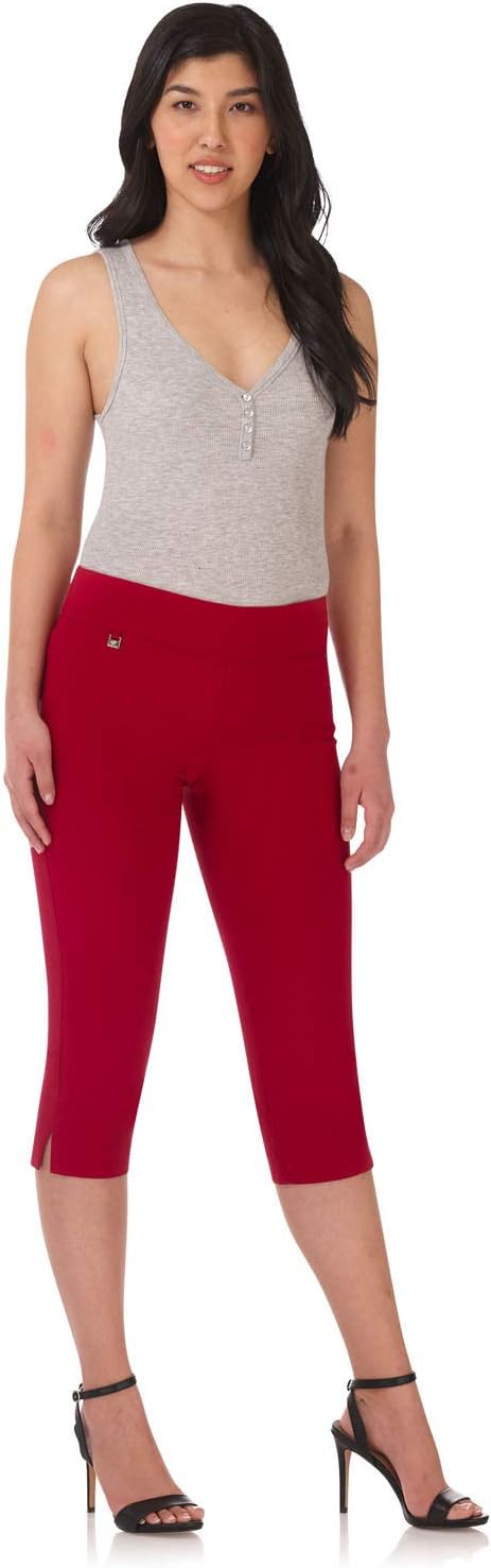 Rekucci レディース ストレートレッグ 快適カプリ 腹部コントロール シークレットポケット付き