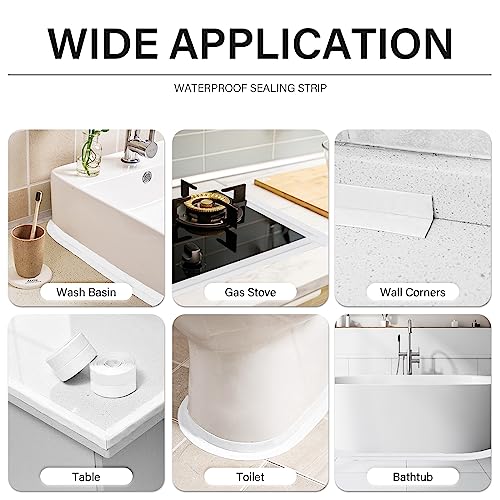 Image of 3 Rolls 10.5 Feet Caulk Tape Toilet Caulking Strip Self Adhesive Bathroom Sealing Peel and Stick Caulk Strip for Bathtub, 1.5 Inches (White)