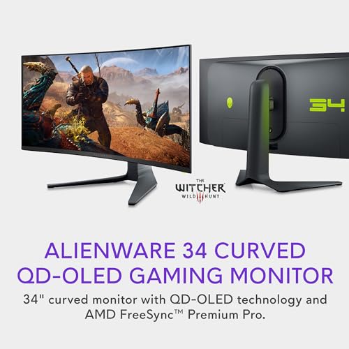 Image of Alienware AW3423DWF Curved QD-OLED Gaming Monitor - 34-inch Quantum Dot OLED 0.1Ms 165Hz 21:9 Curved Display, 99.3% DCI-P3 Color Gamut, VESA DisplayHDR True Black 400, AMD FreeSync Premium Pro - Black