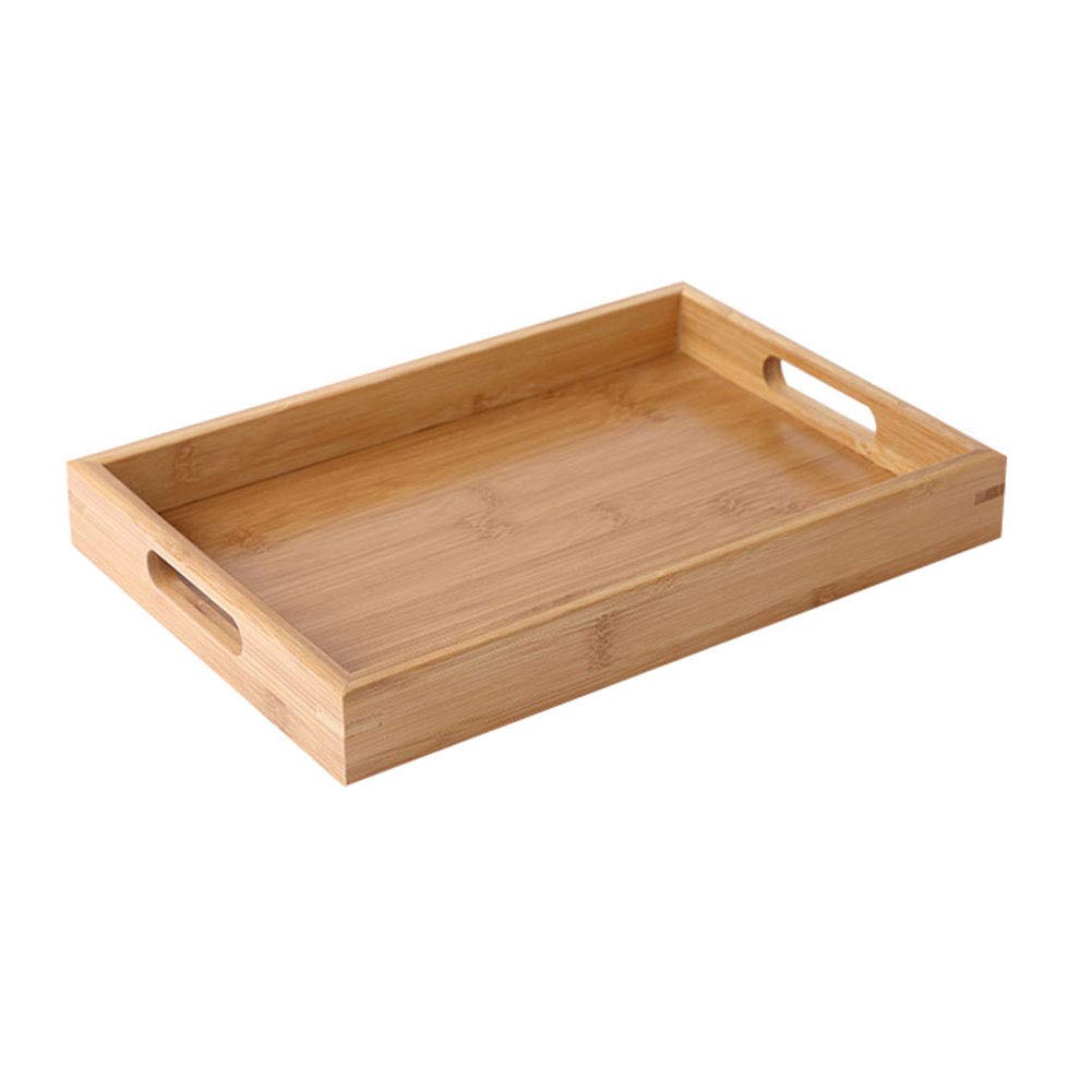 Plateau en bois - Plateau de service en bambou avec poignées pour petit déjeuner - Grand bois ottoman (38 x 25 x 4 cm)