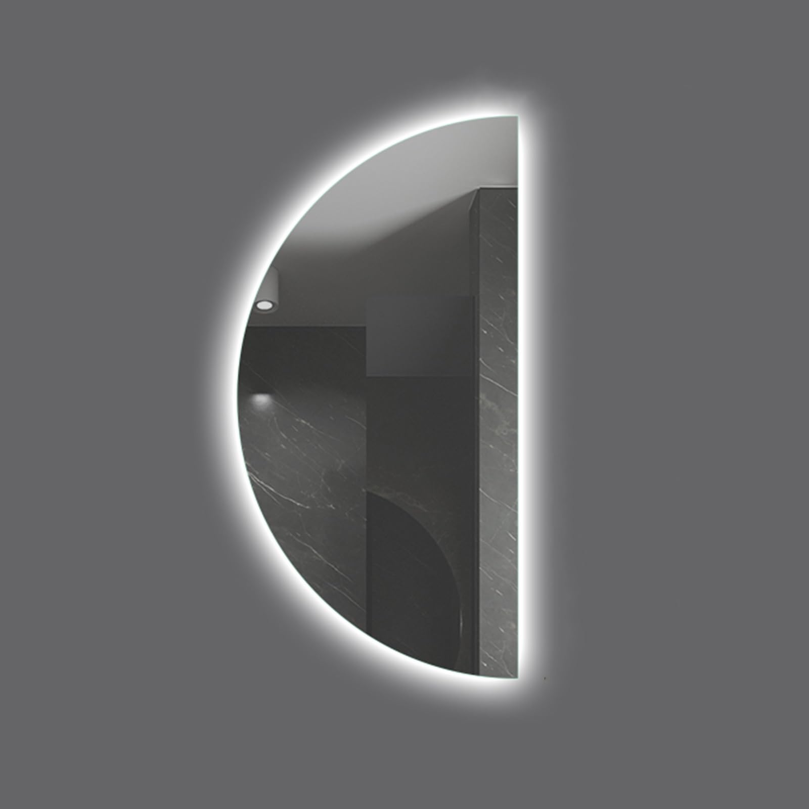 WQZzjm 32" Frameless Illuminated Wall Mirror for Bathroom 3Color Dimmable Modern 40" Half Moon Backlit Smart AntiFog Makeup with Touch Switch(Right Cut,120x60cm) (Right Cut 80x40cm)