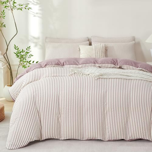 Parure de lit à rayures violettes grand lit 3 pièces microfibres - 7