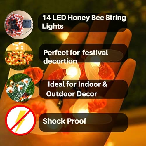 Image of One94Store Honeybee LED String Fairy Lights - 3 Meter, 14 LED Warm White Waterproof Decorative Lights for Indoor, Outdoor, Garden, Balcony, Home & Festival Decoration, Plug-in
