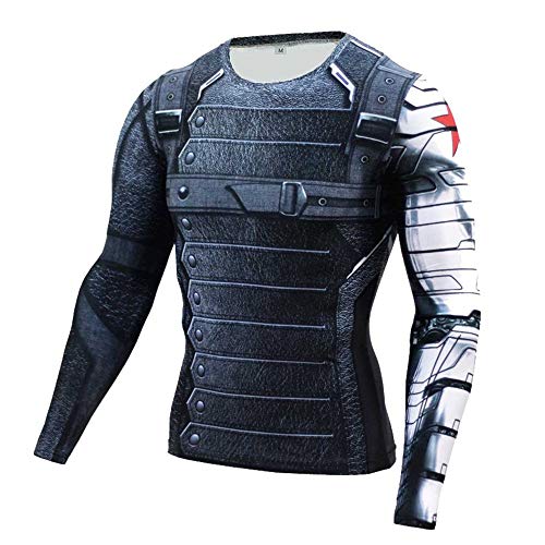 Cosfunmax Winter Soldier Shirt Super Hero Compression Sports Shirt Men's Long Sleeve Fitness Tee Gym T-Shirt XL