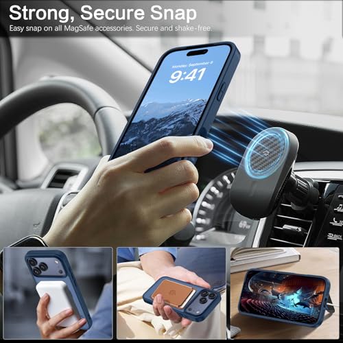 Coque iPhone 17 Pro Max MagSafe avec béquille invisible antichoc bleue - 3
