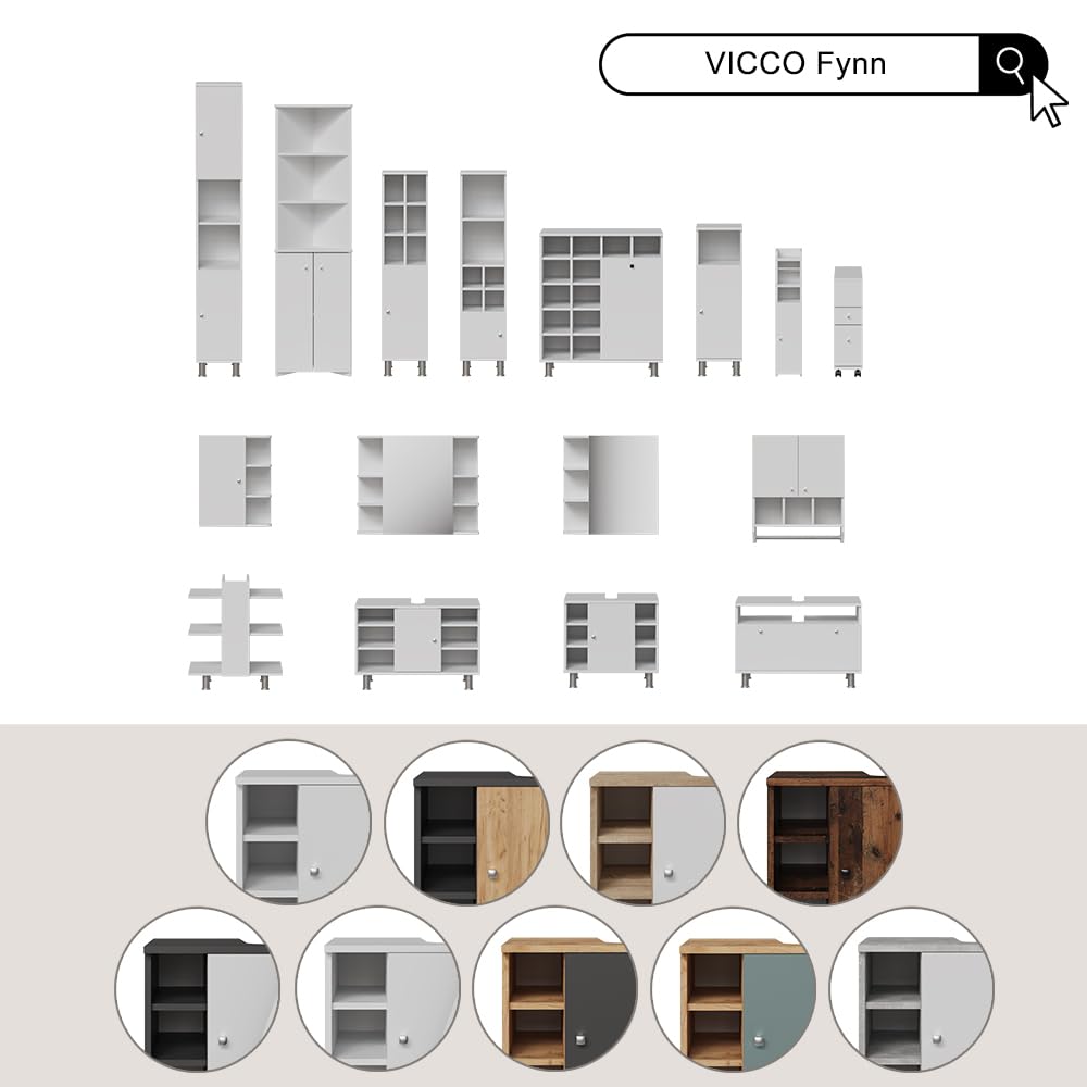 Vicco Armoire Suspendue Fynn, Anthracite/chêne doré, 47.2x59.2cm, pour Montage Mural avec étagères Ouvertes