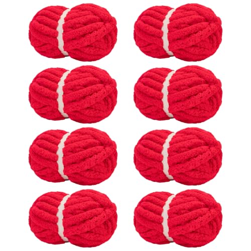 Image of Chunky Yarn for Hand Knitting Soft Jumbo Bulky Fluffy Chenille Yarn for Crocheting Blanket Scarf DIY 8 Pack (Cherry Red, 28yds, 8 Ounces Each)