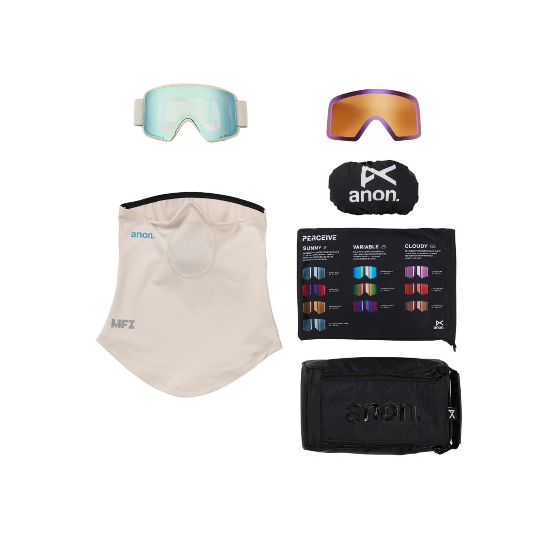 Burton Anon M6S Schneebrille + Bonus-Objektiv + MFI-Gesichtsmaske + Etui (niedrige Stegpassform)