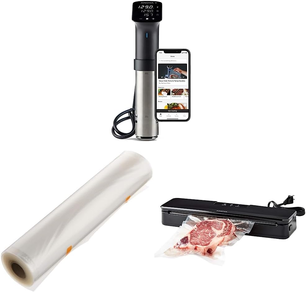 Anova Culinary Sous Vide Precision Cooker Pro, 1200 Watts & Anova Culinary Precision Vacuum Sealer Bag (Rolls),Clear & Anova Culinary ANVS01-US00 Anova Precision Vacuum Sealer, Includes 10 Precut Bags