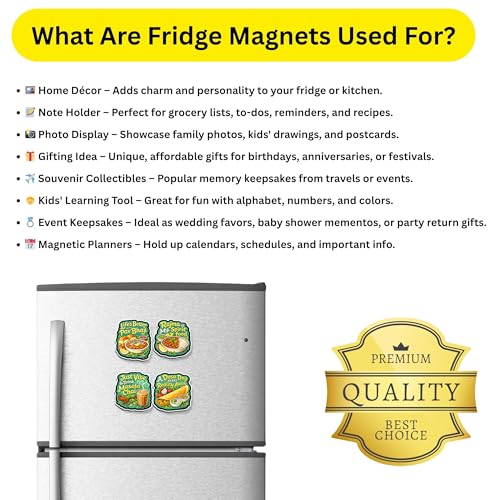 Image of Regalo Casila Indian Food Quotes Fridge Magnet 4 Pc Set Tourism Souvenir Wooden Travel Magnet Pav Bhaji Rajma Chai Dosa Refrigerator Magnet Decorative Kitchen Decor Gift