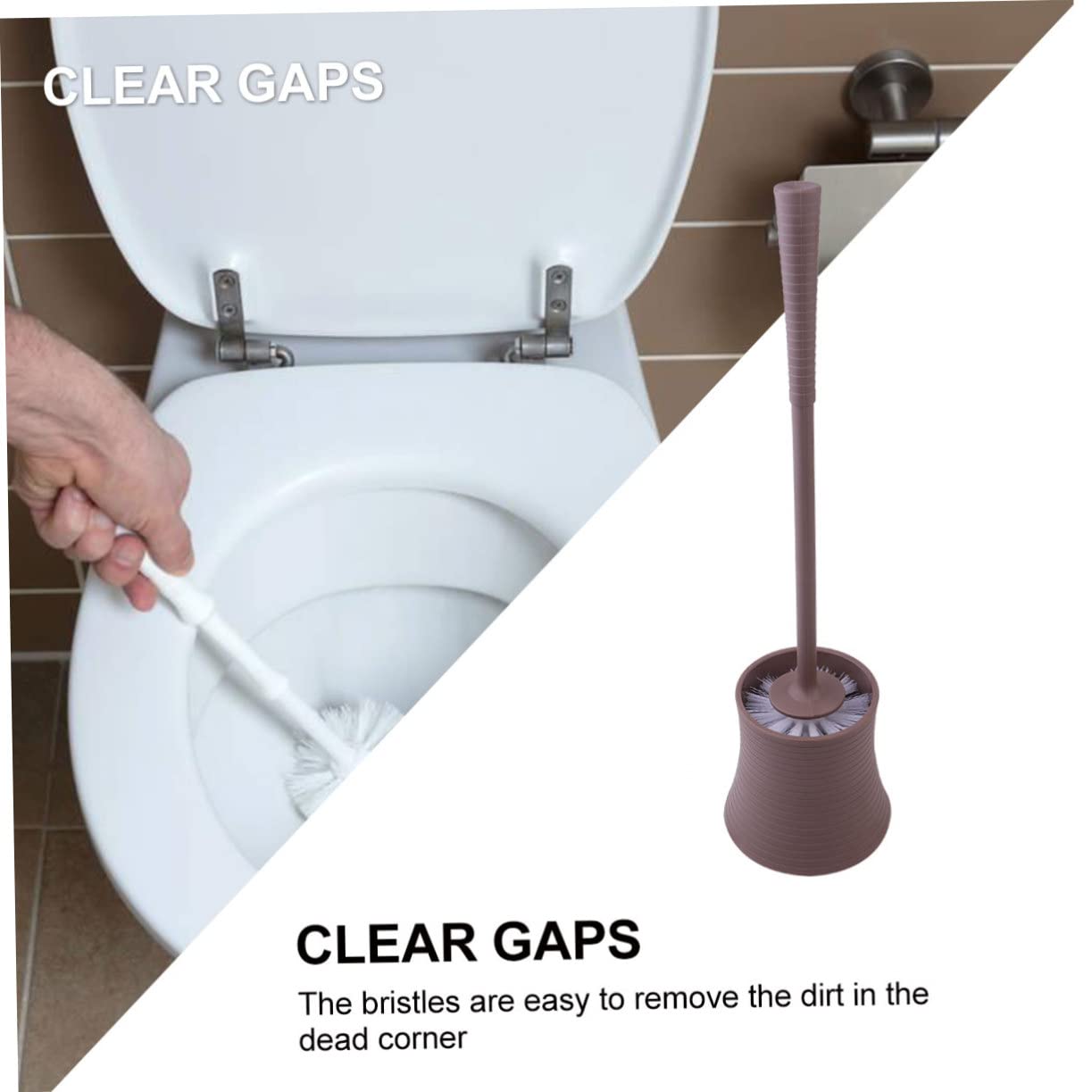 OUNONA 2piezas Escobilla De Baño con Mango y Base Antideslizante Accesorios De Limpieza para Cuartos De Baño Casa y Hotel Color Café