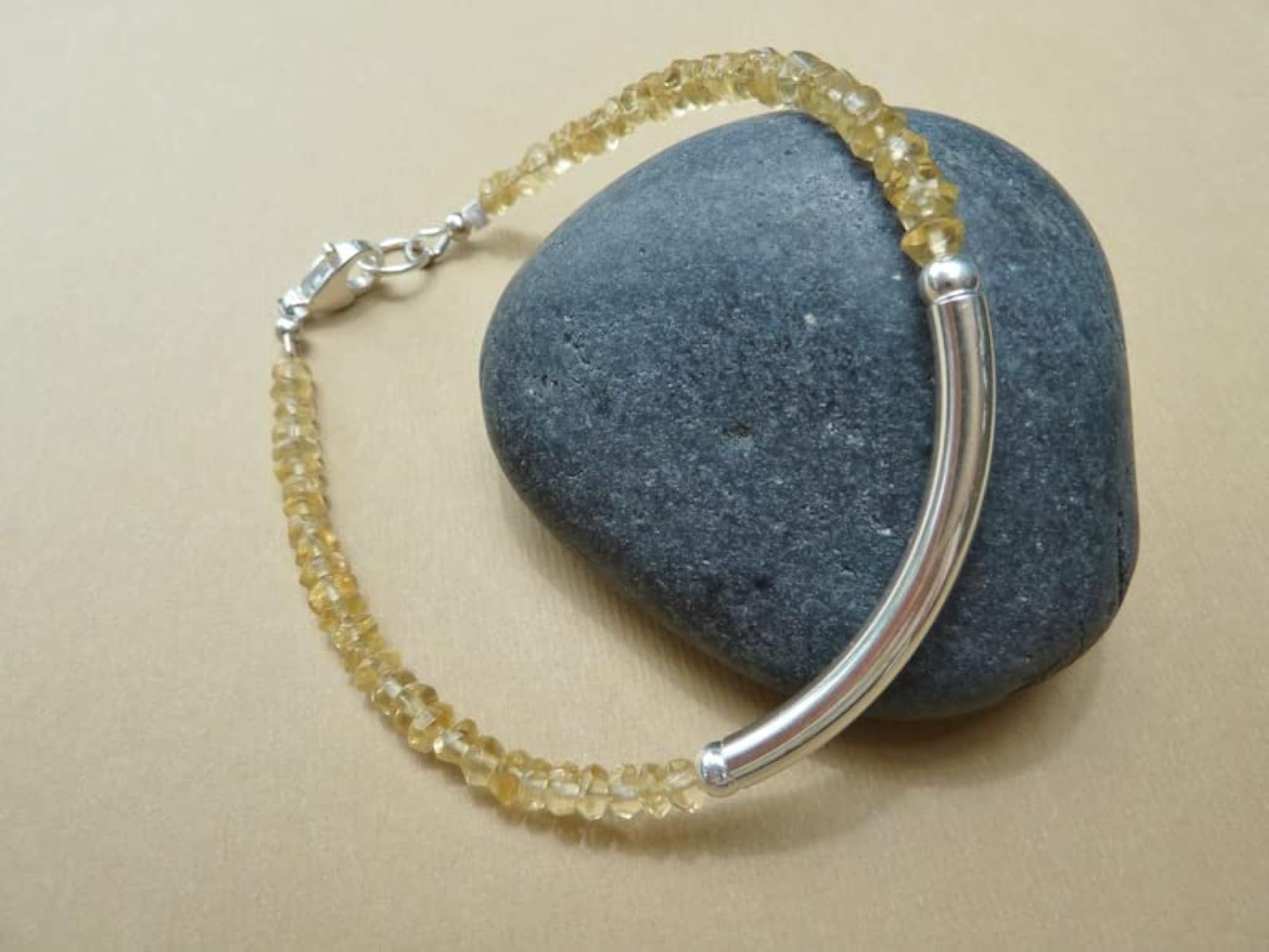 Citrine Rondelle Beaded Bracelet with Silver Lock