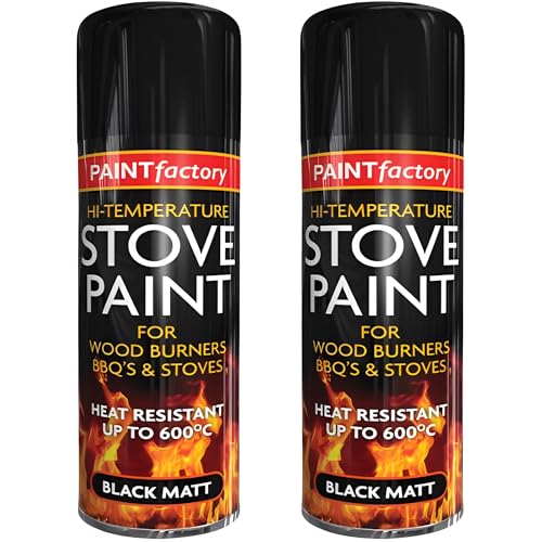 Paint Factory Stove Paint Black Pack 2 (400ml Each) - Heat Resistant High Temperature BBQ Paint Black High Heat