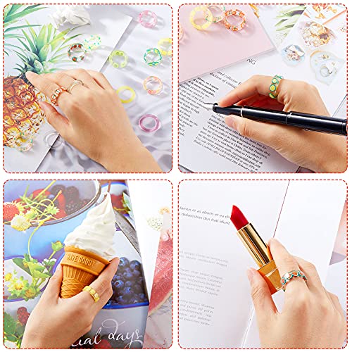 Anillos de resina de frutas de verano en pack de 16 piezas transparentes para mujer 6