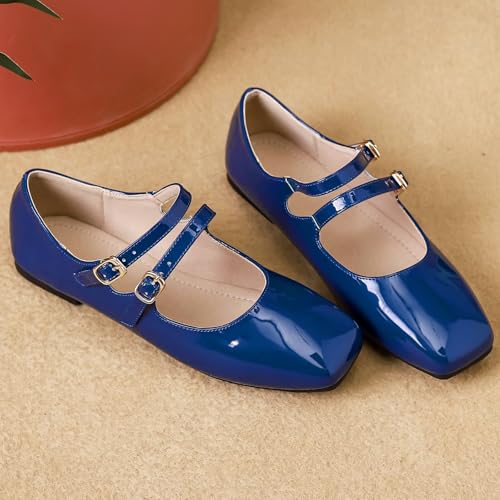 LUXINYU Mary Jane Flats for Women Dressy Retro Square Toe Ankle Strap Ballet Flats Comfortable Patent Leather Shoes2