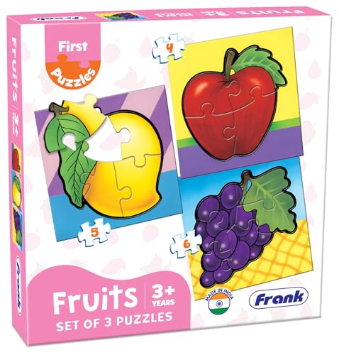 Frank Fruits - A Set of 3 Jigsaw Puzzle for Kids Above 3+ Years - Fun & Challenging Brain Booster Games - Educational Puzzle for Focus and Memory - 10