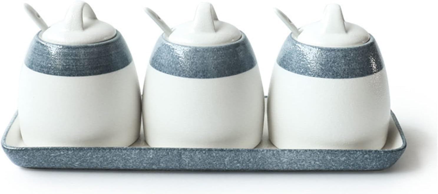 Cukiernica, japońska cukiernica z pokrywką, ceramiczna cukiernica, akcesoria do kawy Zephyr, cukiernica, pojemnik do przechowywania w kuchni – niebiesko-biały zestaw B-3 (kolor: niebieski i biały a) (