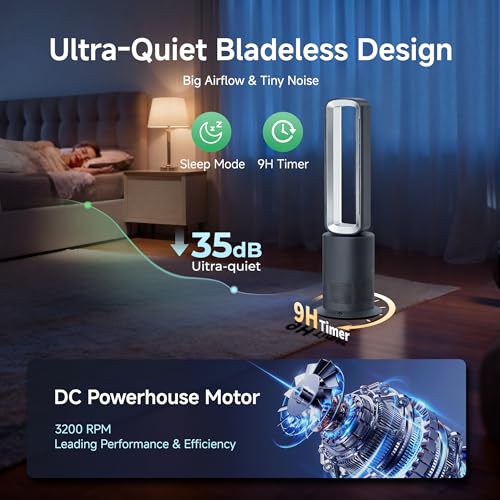 Image of Xcity TP09Pro Bladeless Tower Fan, 3-in-1 Air Purifier, Space Heater & Cooling Fan, Remote Control, HEPA H13 Filtration for Bedroom & Home Office Commercial, Silver & Gray