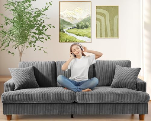 Image of Kidirect 87in Corduroy Couch, 3 Seater Sofa, Sofas & Couches, Grey Couch